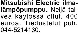 Myydään: ilmalämpöpumppu