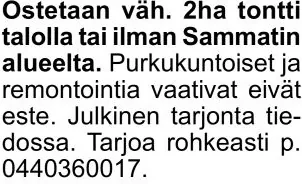 Ostetaan: tontti Sammatin alueelta
