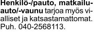 Ostetaan: henkilöauto tai matkailuajoneuvo