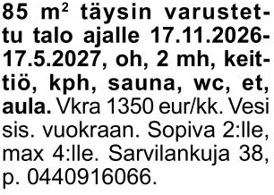 Vuokrataan: varustettu talo