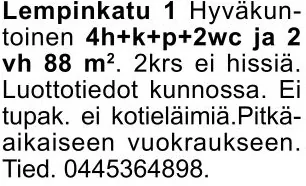 Vuokrataan: asunto Lempinkadulla
