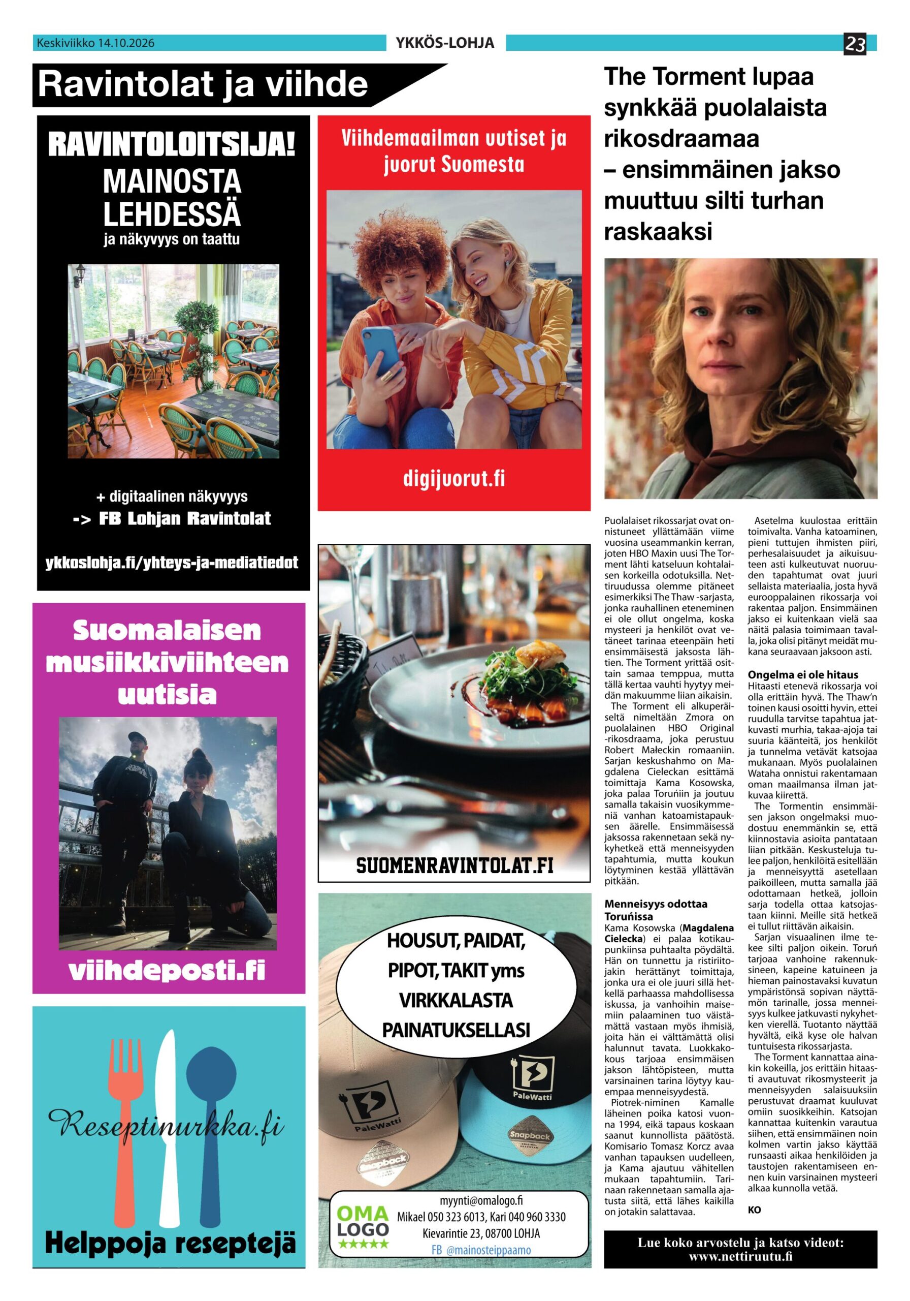Ykkös-Lohja – ravintolamainonta