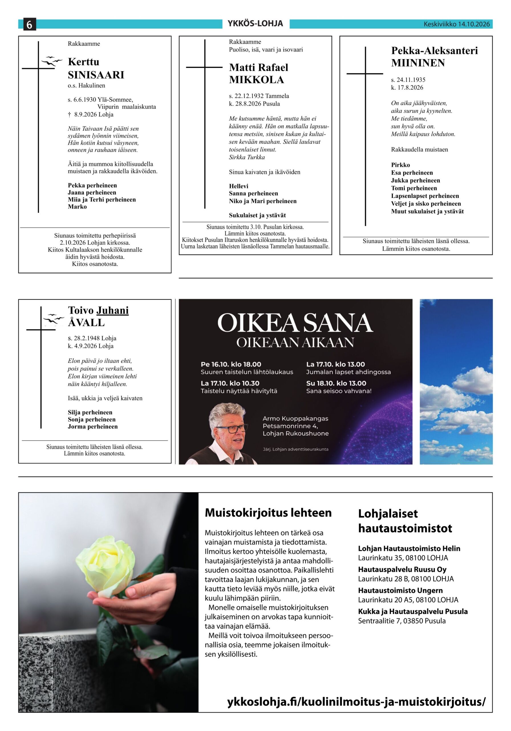 Lohjan Adventtiseurakunta – Oikea sana oikeaan aikaan