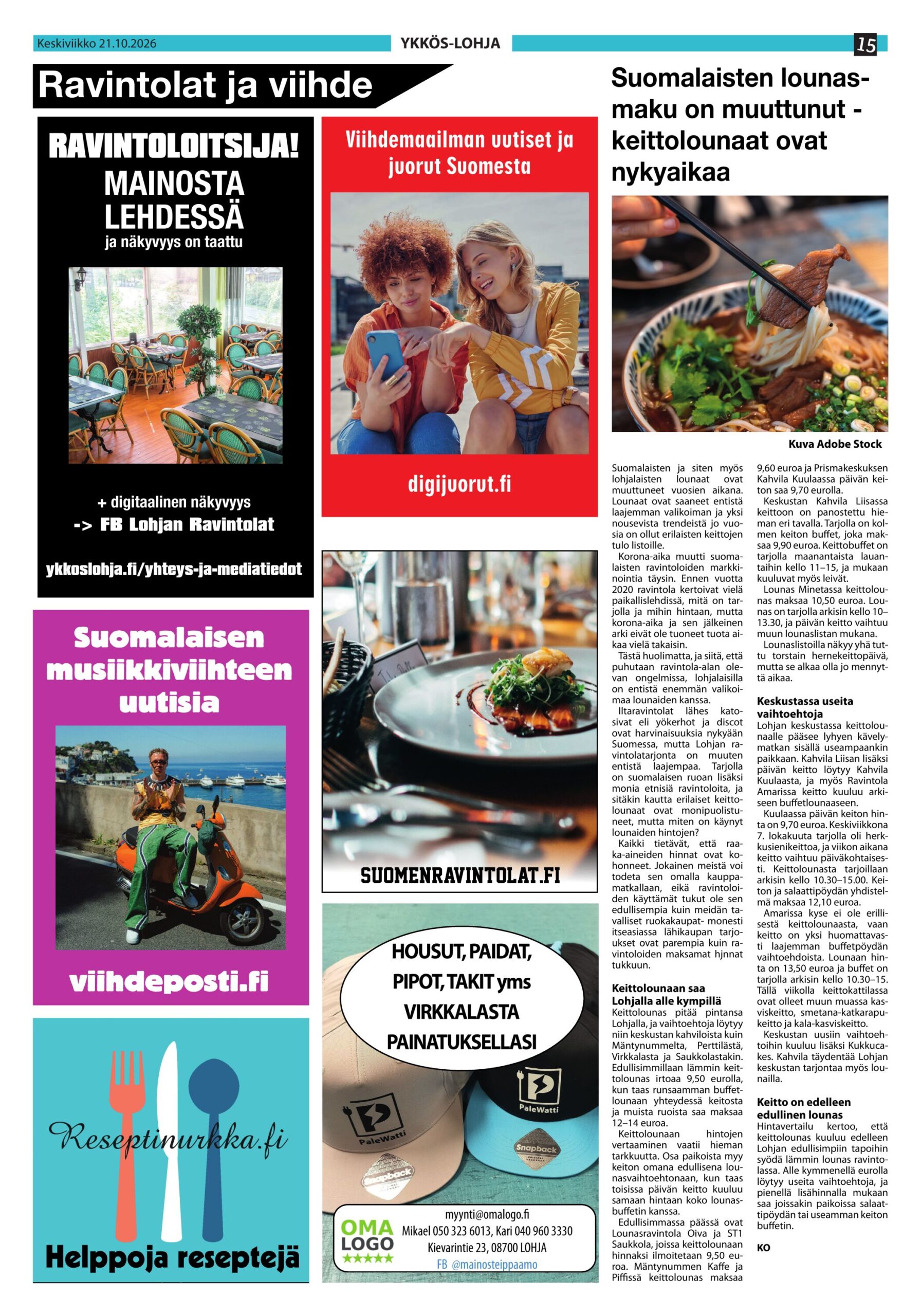 Ravintoloitsija – mainosta lehdessä