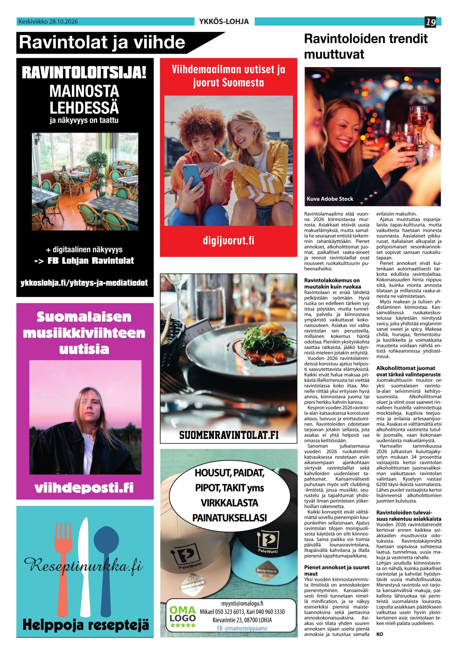 Ravintoloitsija – mainosta lehdessä