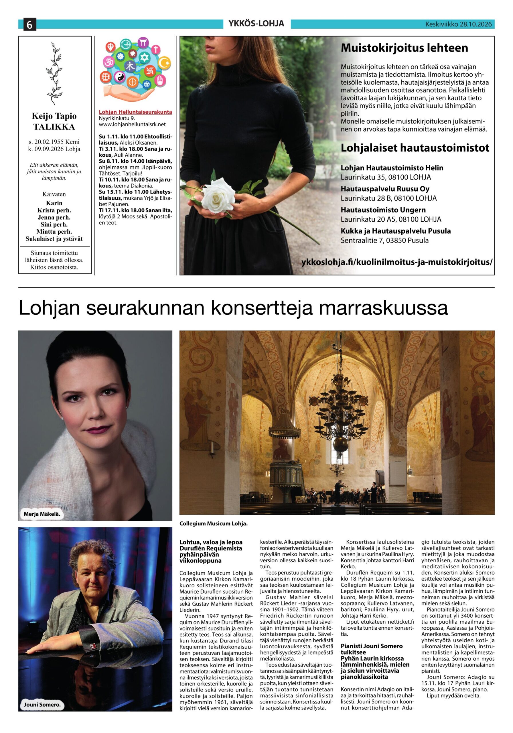 Lohjan Helluntaiseurakunta – marraskuun ohjelma