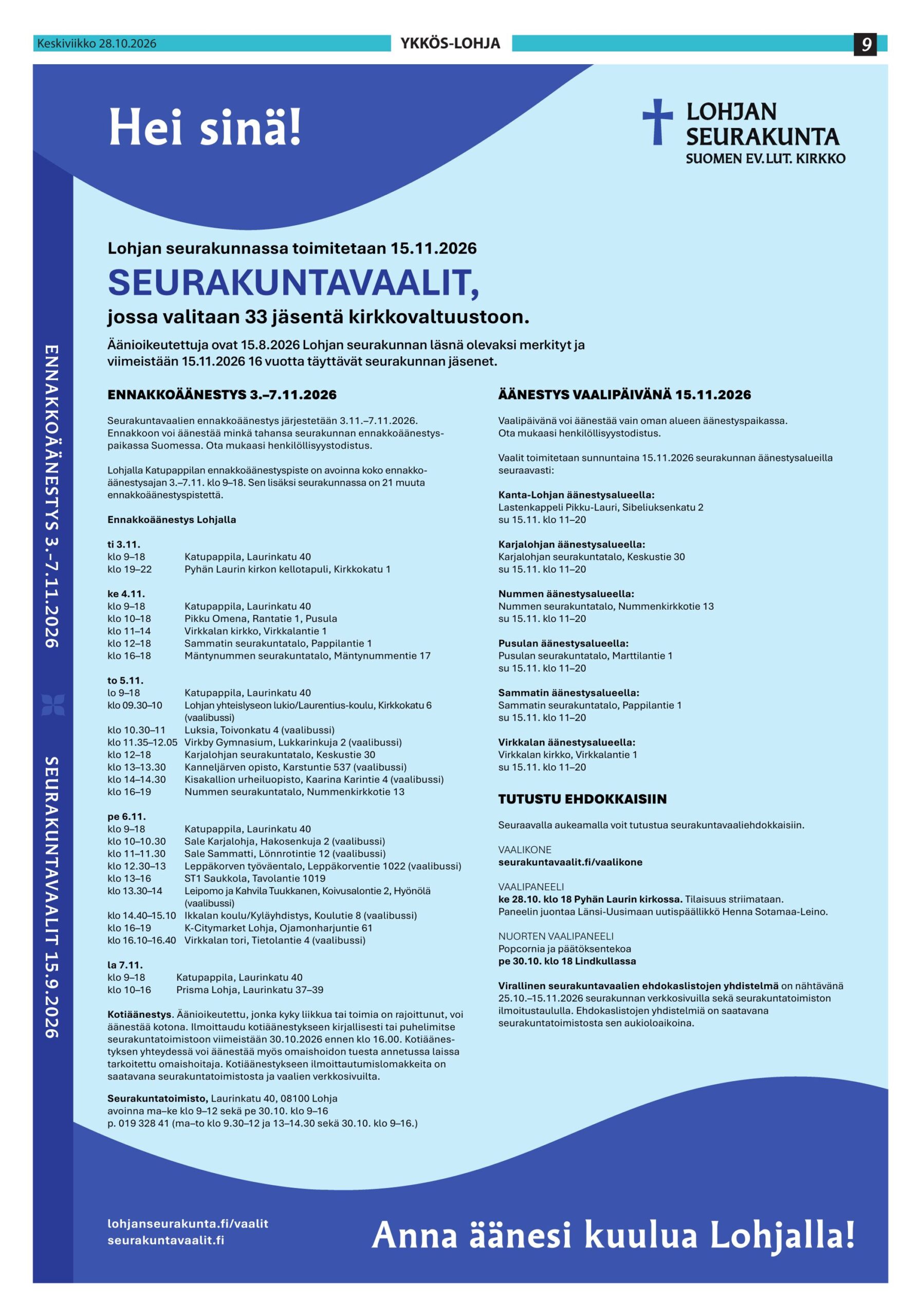 Lohjan seurakunta – seurakuntavaalit ja äänestyspaikat